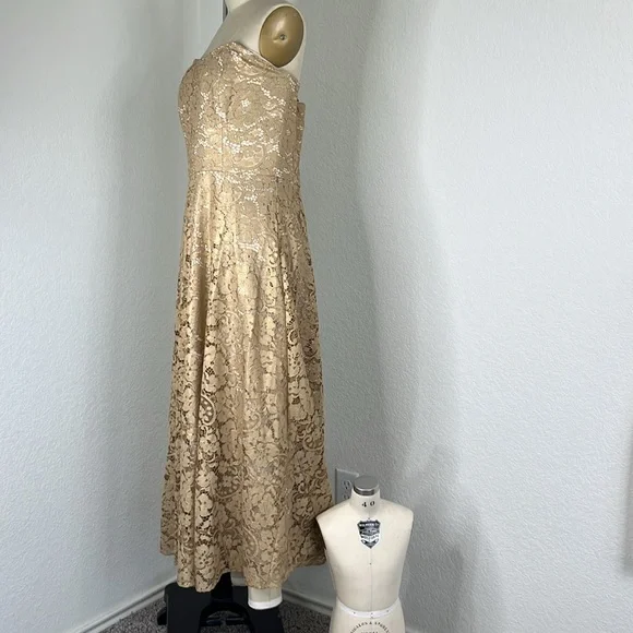 Lilly Pulitzer Aubrianna Strapless Gold Metallic Lace Floral Sweethea Midi Dress - Picture 7 of 13